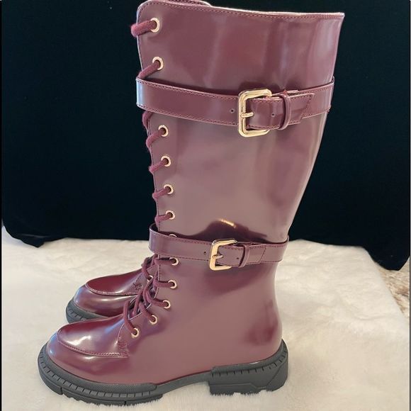 Last Pair!! Oxblood Smooth V-Leather 13 Eye Lace Up/Zippers Combat Boots - NWT - Picture 4 of 8